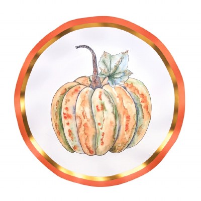 Pack of Eight 8" Round Green and Orange Pumpkin Bright & Thankful Fall & Thanksgiving Paper Plates