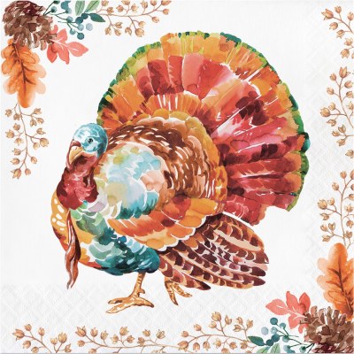 6.5" Square Teal Turkey Fall & Thanksgiving Lunch Napkins
