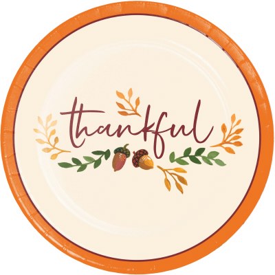 Pack of Eight 7" Round "Thankful" Fall & Thanksgiving Paper Plates