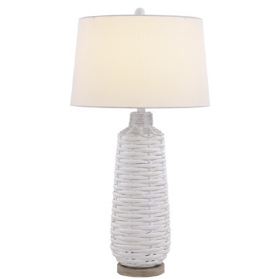 32" Distressed White Faux Wicker Table Lamp