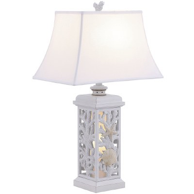30" Distressed White Scallop Shell Night Light Table Lamp