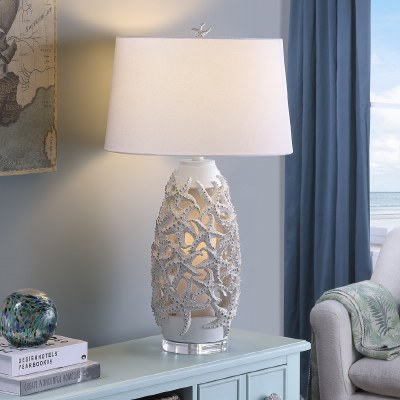 30" Distressed White Starfish Nigh Light Table Lamp