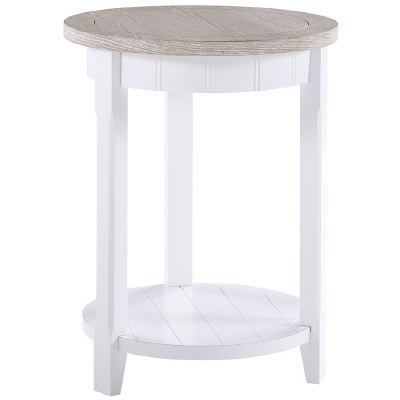 18" Round White and White Washed Seabiscuit Top One Shelf End Table