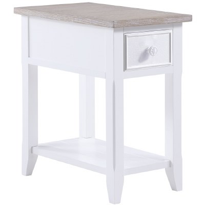 14" x 23" White and White Washed Seabiscuit Top One Drawer and One Shelf End Table