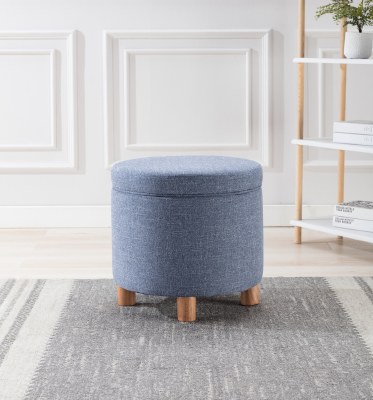19" Round Blue Storage Ottoman