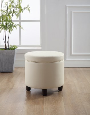 19" Round Cream Storage Ottoman