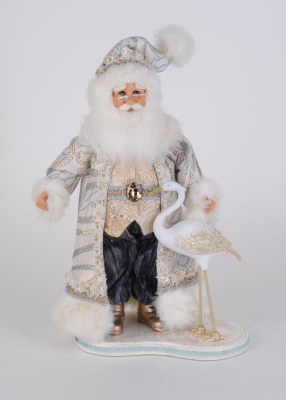 18" White Santa With a Heron Statue