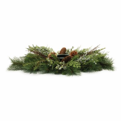 29" Single Pillar Faux Mixed Pine Centerpiece