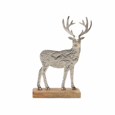 9" Silver Aluminum Flat Deer on a Wood Base