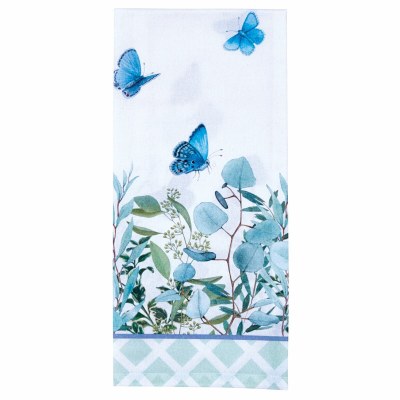28" x 18" Green Eucalyptus and Butterflies Kitchen Towel