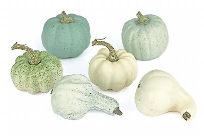 Set of Six Faux Cream and Blue Assorted Gourds