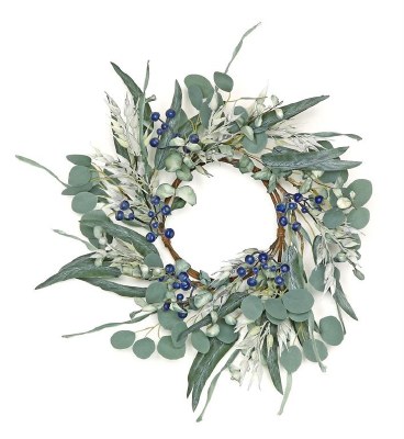 6.5" Opening Faux Sage, Eucalyptus Oats, and Blue Berries Candle Ring