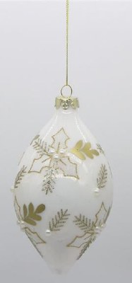 4" White and Gold Leaf Glass Diamond Ornament