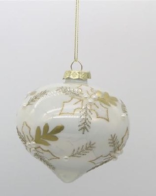 3" White and Gold Leaf Glass Onion Ornament