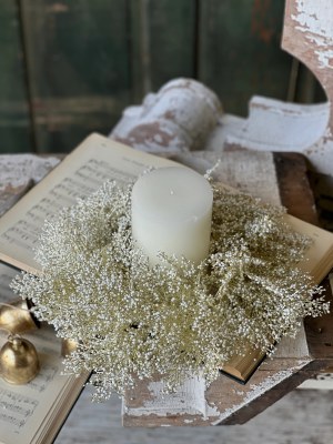 6" Opening Faux White Berries Candle Ring