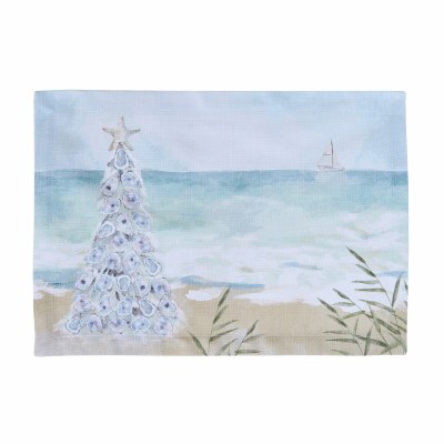 13" x 19" Oyster Tree on the Beach Coastal Christmas Placemat
