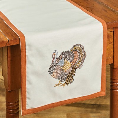 13" x 36" Embroidered Turkey Fall & Thanksgiving Table Runner