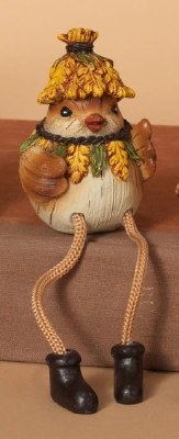 3" Polyresin Bird Wearing a Wheat Necklace Shelf Sitter