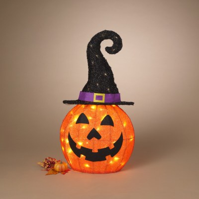 25" LED Jack-O-Lantern Wearing a Witch Hat Statue