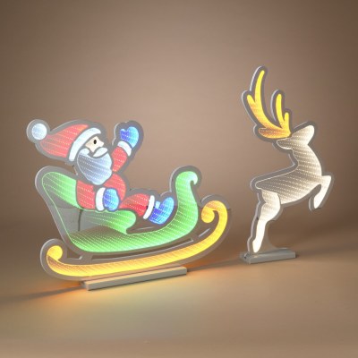 Set of Two LED Santa and Reindeer Infinity Light