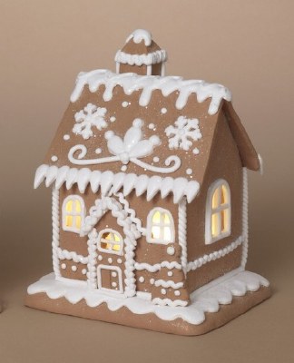 8" LED Triangle Door Gingerbread House Figurine