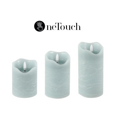 Set of Three LED Blue One Touch Pillar Candles