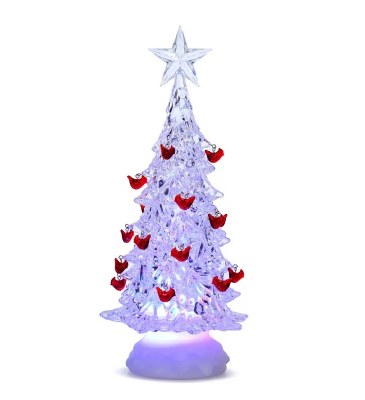 12" LED Clear Water Globe Tree With Cardinals