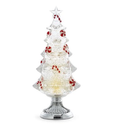 13" LED Clear Acrylic Water Globe Tree With Candy Canes
