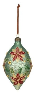 6" Glass Poinsettia Design Diamond Shaped Ornament