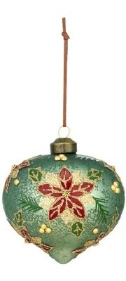 4" Glass Poinsettia Design Onion Shaped Ornament