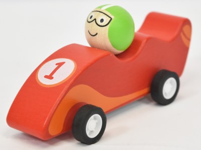 3" Red Wood Pull Back Race Car by Mud Pie