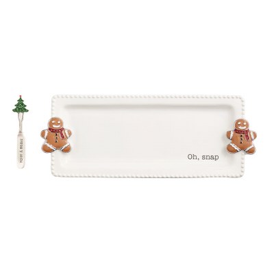 6" x 14" Ceramic Gingerbread Man Handles Tray With a Spreader by Mud Pie