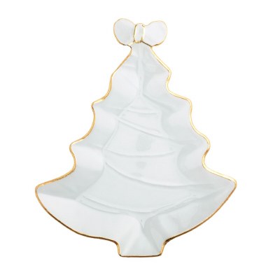 12" x 10" Clear and Gold Glass Christmas Tree Platter by Mud Pie