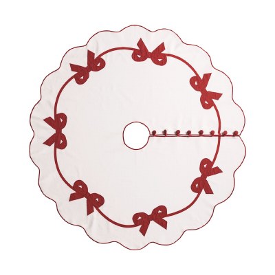 54" Round White and Red Bows Tree Skirt by Mud Pie