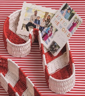 14" x 7" Red and White Candy Cane Shape Basket by Mud Pie