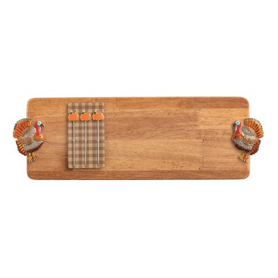6" x 16" Wood Turkey Serving Board With Pumpkin Picks by Mud Pie