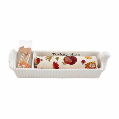 3" x 12" "Turkey Chow" Cracker Tray With Picks and a Kitchen Towel by Mud Pie