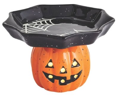 6" Round LED Ceramic Jack-O-Lantern Pedestal Dish by Mud Pie