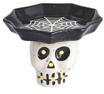6" Round LED Ceramic Skull Pedestal Dish by Mud Pie