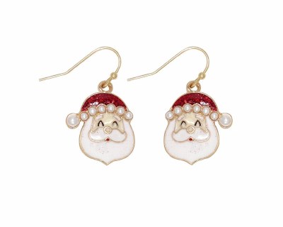 Gold Toned Santa Face Christmas Earrings