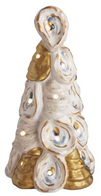 8" LED Distressed White and Gold Oyster Shell Tree Figurine by Mud Pie
