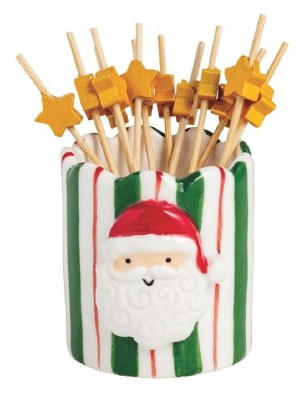 2" Ceramic Santa Pick Holder With Picks by Mud Pie