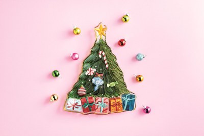 12" x 10" Multicolor Glass Christmas Tree Shaped Platter by Mud Pie