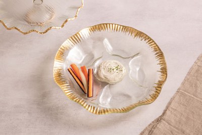 12" Round Gold and Clear Five Compartment Glass Dish by Mud Pie