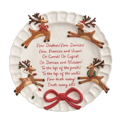12" Round Multicolor Ceramic Reindeer Platter by Mud Pie
