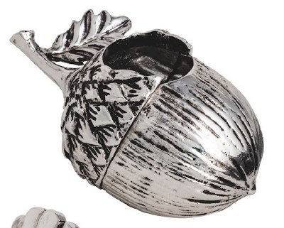 3" Distressed Silver Metal Acorn Fall & Thanksgiving Taper Candle Holder by Mud Pie