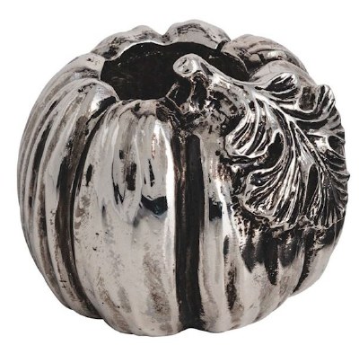 3" Distressed Silver Metal Pumpkin Fall & Thanksgiving Taper Candle Holder by Mud Pie