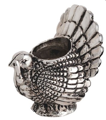 3" Distressed Silver Metal Turkey Fall & Thanksgiving Taper Candle Holder by Mud Pie