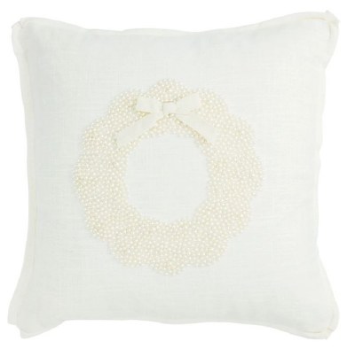 18" Sq Faux Pearl Wreath Decorative Christmas Pillow by Mud Pie