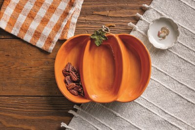 8" x 11" Orange Three Compartment Ceramic Pumpkin Fall & Thanksgiving Dish by Mud Pie